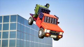 Lego Cars Falls Off Building #2  Brick Rigs