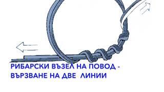 Рибарски възел на повод - връзване на две  линии