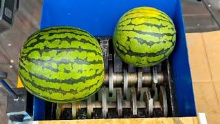 Breaking Glass Bottles & Watermelon drop into the Shredder  ASMR