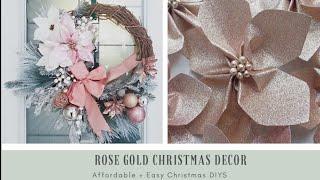 DIY CHRISTMAS WREATH + POINSETTIAS  ROSE GOLD CHRISTMAS DECOR IDEAS  2020