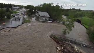 Yellowstone flooding takes out bridge washes out roads