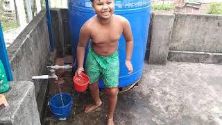 Brother and sister  bathing time fun and enjoy on rooftop 