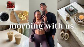 realistic couples morning routine  morning with us workouts healthy habits + farmers market