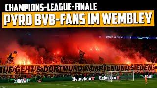 Pyro der BVB-Fans im Wembley - Dortmund Fans in London  Real Madrid vs. Borussia Dortmund