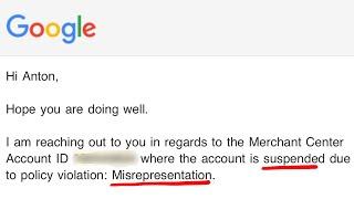 Google Merchant Center Suspended For Misrepresentation 