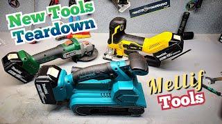 Mellif Power Tools test review and TEARDOWN a cordless Grinder Jigsaw and beltsander from Mellif.