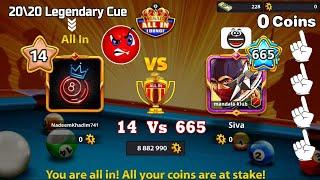 Level 14 Vs 665 All in Coins 8 ball pool Billiard  Who Wins ؟