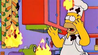 The simpsons Homer sets fire while cooking