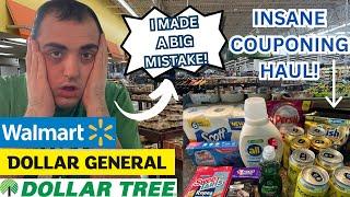 ABSOLUTELY INSANE EXTREME COUPONING HAUL  I MADE A BIG MISTAKE??  WALMART  DOLLAR GENERAL  DT