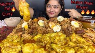 5 KG MUTTON FAT CURRY WITH MUTTON RAAN BIRYANI MUTTON SAMOSA AND MUTTON KEBAB ONION RAITA MUKBANG