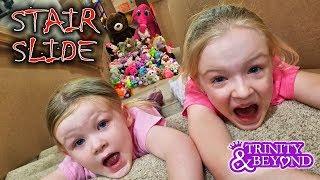 Ultimate Stair Slide Stuffed Animal Scavenger Hunt into HUGE Box Fort