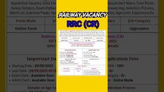 Railway recruitment 2023  RRC CR New vacancy Indian railway job @srkitech.