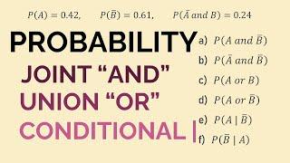 Solved -Probabilities AND OR GIVEN  Joint Conditional Union + Complements