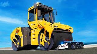 CRUSHING Police Chase with HUGE ROAD ROLLER... BeamNG Drive Multiplayer