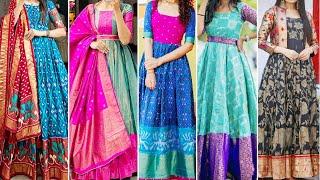 Latest Pattu Long Frock DesignsLong Frock Front Neck Ideas