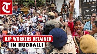 Anjali murder case Police detain BJP workers protesting outside police station in Hubballi