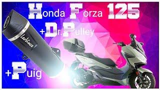 Honda Forza 125 2022 - Umbau auf Sportauspuff LeoVince Puig Windschild und Dr. Pulley Variorollen