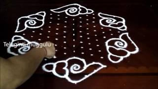 Shanqu kolam designs with 15-8 middle  chukkala muggulu with dots rangoli design