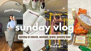 SUNDAY VLOG grwm church morning workout grocery haul ootd + little chats