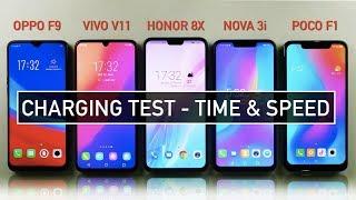Oppo F9  Vivo V11  Honor 8X  Nova 3i  Poco F1 CHARGING Test Speed & Time  Zeibiz