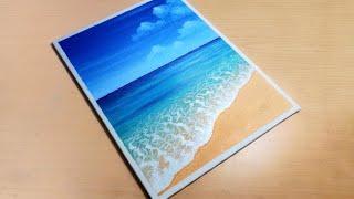 Easy Seascape Painting  Beach Acrylic Painting Tutorial for Beginners  Ocean Beach Scenery Acrylic