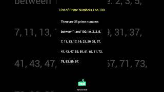 List of Prime Numbers 1 to 100 #knowledge #shorts