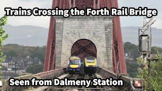 Trains Crossing The FORTH RAIL BRIDGE seen from Dalmeny Station -  VIEW STRAIGHT through the Bridge
