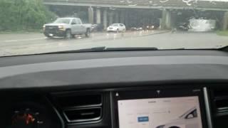 Tesla Deep Water Driving & Autopilot In Heavy Rain  Trailer Mode Enabled??