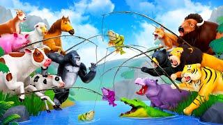 Epic Fishing Challenge - Farm Animals vs Wild Animals  Funny Animals Cartoons 2024
