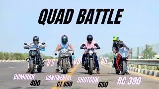 shotgun 650 vs dominar 400 vs gt 650 vs ktm rc 390  quad battle 