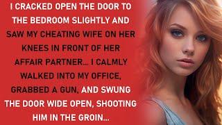 I saw my cheating wife on her knees in front of her affair partner..grabbed a gunand swung the door