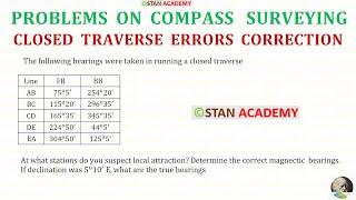 Compass Surveying - Problem No 2  Closed Traverse Error Correction 