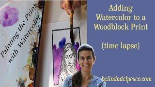Adding Watercolor to a Woodcut Relief Print - Timelapse