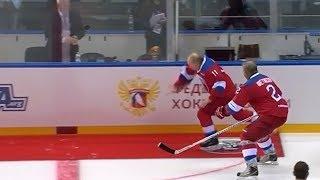 Vladimir Putin falls after ice hockey match