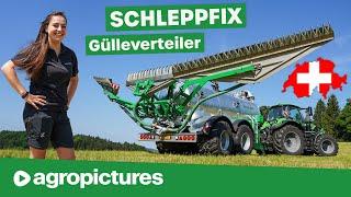 Gülle fahren mit dem Schleppfix Gülleverteiler aus der Schweiz  Hightech Güllefass im Einsatz