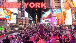 4K Walk NEW YORK on foot Times Square 5th Ave at night MANHATTAN USA    NYC Walking tour