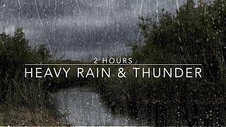 Windy Rain and Thunder Sound - Heavy Rain with Thunder - 2 Hours Rain Sounds for Sleep - Windy Rain