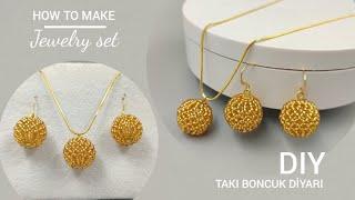 SARKIK TOP KÜPE & KOLYE SET YAPIMI SINGLE BALL EARRINGS & NECKLACE. HOW TO MAKE BEADED JEWELRY SET