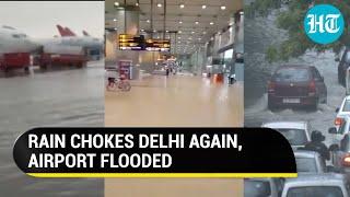 Watch Delhi airport T3 waterlogged as heavy rain lash Delhi Orange Alert for Capital