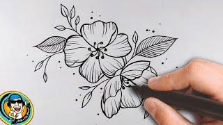 COMO DESENHAR FLOR ESTILO TATTOO  SUPER FÁCIL - PASSO A PASSO