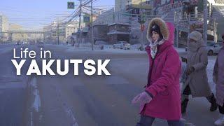 Walking around Yakutsk  public transport open-air market and building at -50°C -58°F