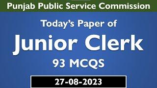 PPSC Todays Paper of Junior Clerk PPSC 27-08-2023  PPSC Past Papers 2023