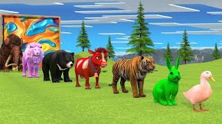 Paint & Animals DuckGorillaLionElephantCowPanda Fountain Crossing Transformation Animal Cartoon