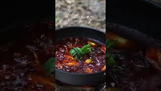 Eating spicy boiled fish fillet in the forest during winter camping #shorts  #camping #outdoors