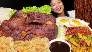 Eating Crispy Aromatic Duck Spicy Thai PapayaCucumber Salad & Black Bean Noodles Nepali Mukbang