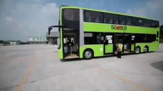 The Tower Transit three-door double decker bus