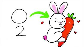 Sayılarla KolayTavşan Çizimi 0 ve 2 Yazarak Çok Kolay Sevimli Tavşan Nasıl Çizilir Çizim ve Boyama