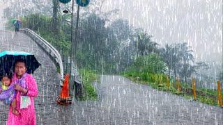 Super heavy rain and thunder in hilly VillageIndonesian Village life