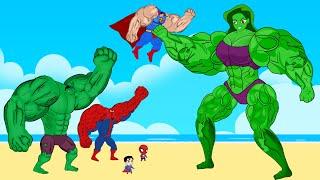 Team Hulk & Super Man Spider Man Vs Evolution Of MUSCLE- SHE HULK Who Is The King Of Super Heroes?