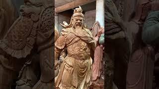 Handcrafted Majesty Guan Gong and Wealth God Wood Sculpture